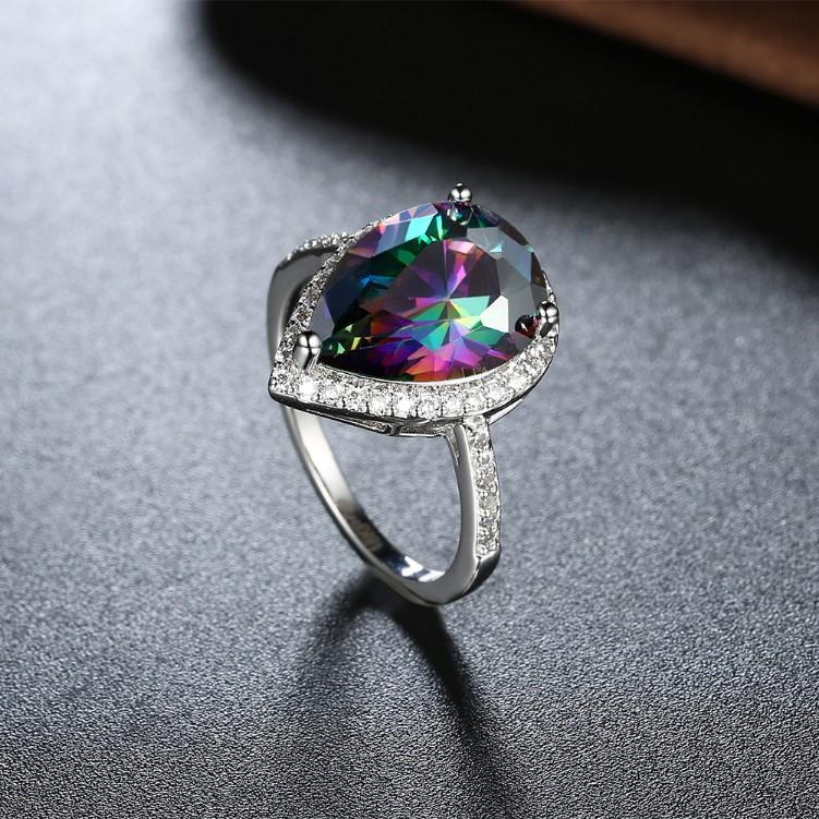 4.00 CTTW Rainbow Topaz Pear Cut Sterling Silver Ring, Rings, Riakoob Jewelry, Riakoob Jewelry jewelryjewelry deals, swarovski crystal jewelry, groupon jewelry,, jewelry for mom,