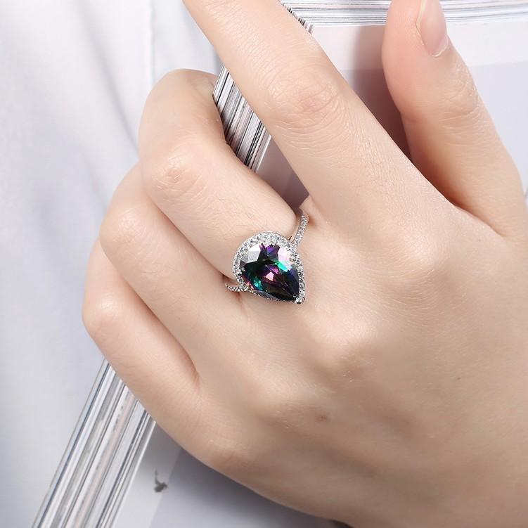 4.00 CTTW Rainbow Topaz Pear Cut Sterling Silver Ring, Rings, Riakoob Jewelry, Riakoob Jewelry jewelryjewelry deals, swarovski crystal jewelry, groupon jewelry,, jewelry for mom,