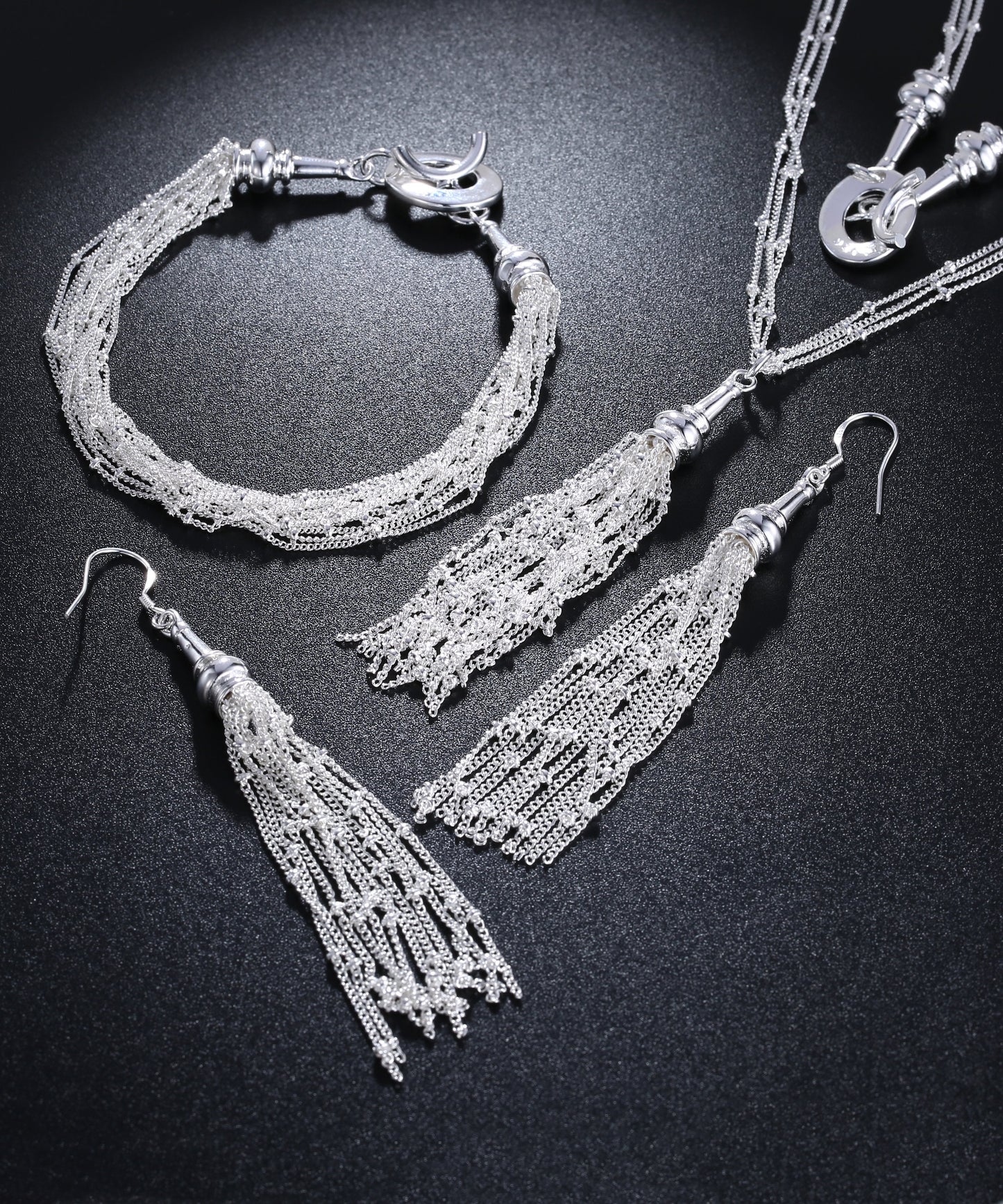 3 Piece Fringe Tassell Silvertone Set in Silvertone ITALY Design