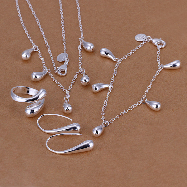 4 Piece Waterdrop Jewelry Silvertone Set in Silvertone