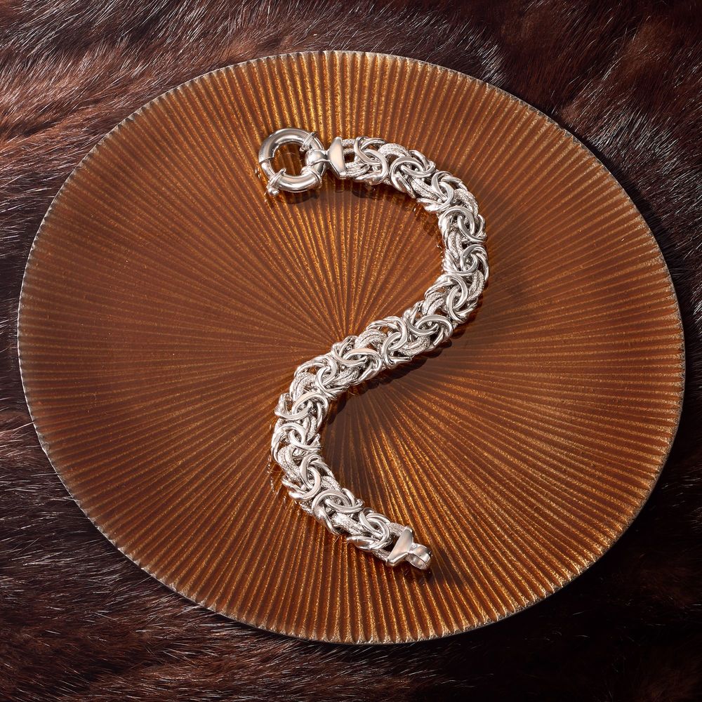 Thick Cut Bolivian Design Byzantine Unisex Bracelet in 14K White Gold Tone
