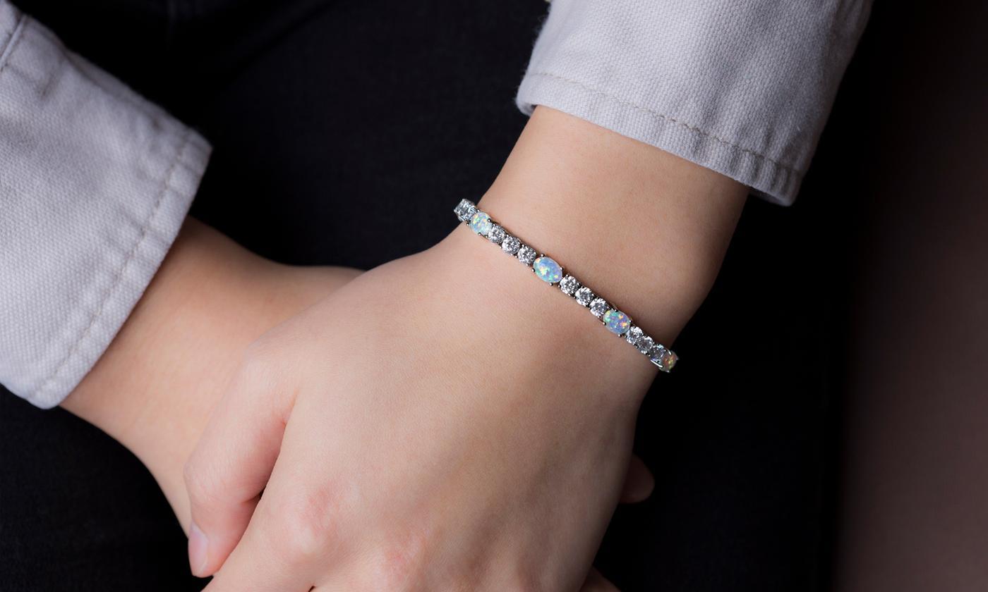 Fiery Opal Tennis Bracelet Made with Swarovski Crystals in Rose Gold, , Riakoob Jewelry, Riakoob Jewelry jewelryjewelry deals, swarovski crystal jewelry, groupon jewelry,, jewelry for mom,