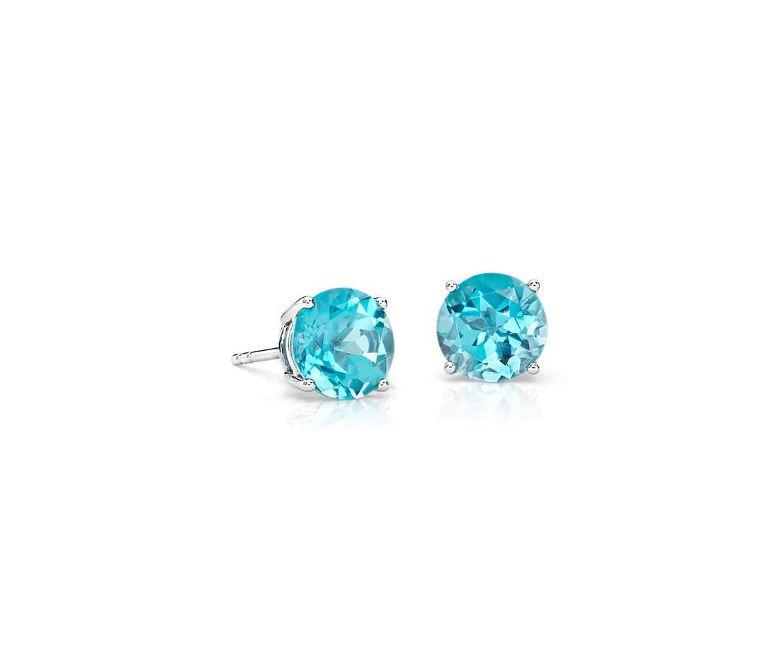 Aquamarine Swarovski Crystal 6mm Stud Earring 14K White Gold Plated - 1.00 CT, Earring, Riakoob Jewelry, Riakoob Jewelry jewelryjewelry deals, swarovski crystal jewelry, groupon jewelry,, jewelry for mom,