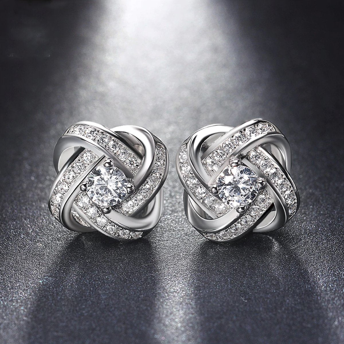 Silvertone Infinity Twist Stud Earring with Luxe Crystals, , Riakoob Jewelry, Riakoob Jewelry jewelryjewelry deals, swarovski crystal jewelry, groupon jewelry,, jewelry for mom,