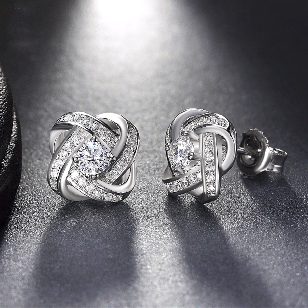 Silvertone Infinity Twist Stud Earring with Luxe Crystals, , Riakoob Jewelry, Riakoob Jewelry jewelryjewelry deals, swarovski crystal jewelry, groupon jewelry,, jewelry for mom,
