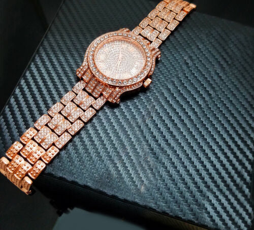 Stainless Steel Goldtone Pave Heavy Metal Band Watch - Iced Put Diamond Watch- Bling Hip Hop