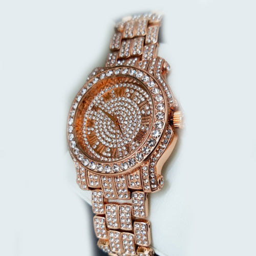 Stainless Steel Goldtone Pave Heavy Metal Band Watch - Iced Put Diamond Watch- Bling Hip Hop