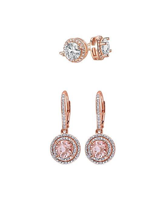 2Pairs- 14K Rose Gold Created Morganite & Earrings Set ITALY Design