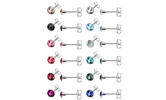 Silvertone-Plated Birthstone Stud Earrings (12-Pair), Earring, Riakoob Jewelry, Riakoob Jewelry  jewelryjewelry deals, swarovski crystal jewelry, groupon jewelry,, jewelry for mom, 