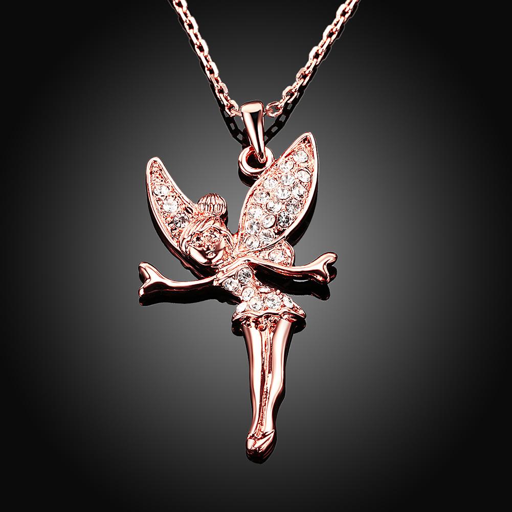 Luxe Elements Pav'e Angel Pendant Necklace in 14K Rose Gold Tone  ITALY Design