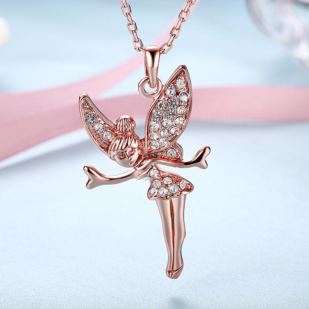 Luxe Elements Pav'e Angel Pendant Necklace in 14K Rose Gold Tone  ITALY Design