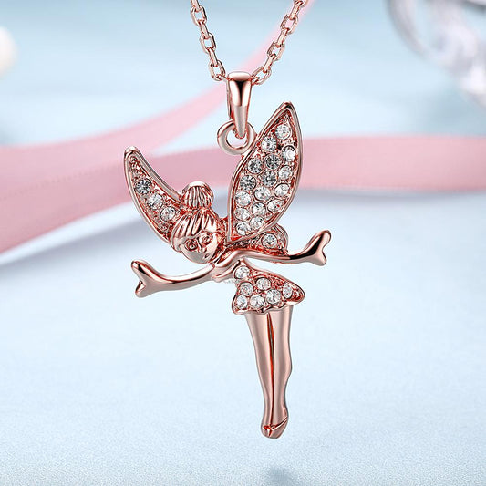 Elements Pav'e Angel Pendant Necklace in 14K Rose Gold Tone