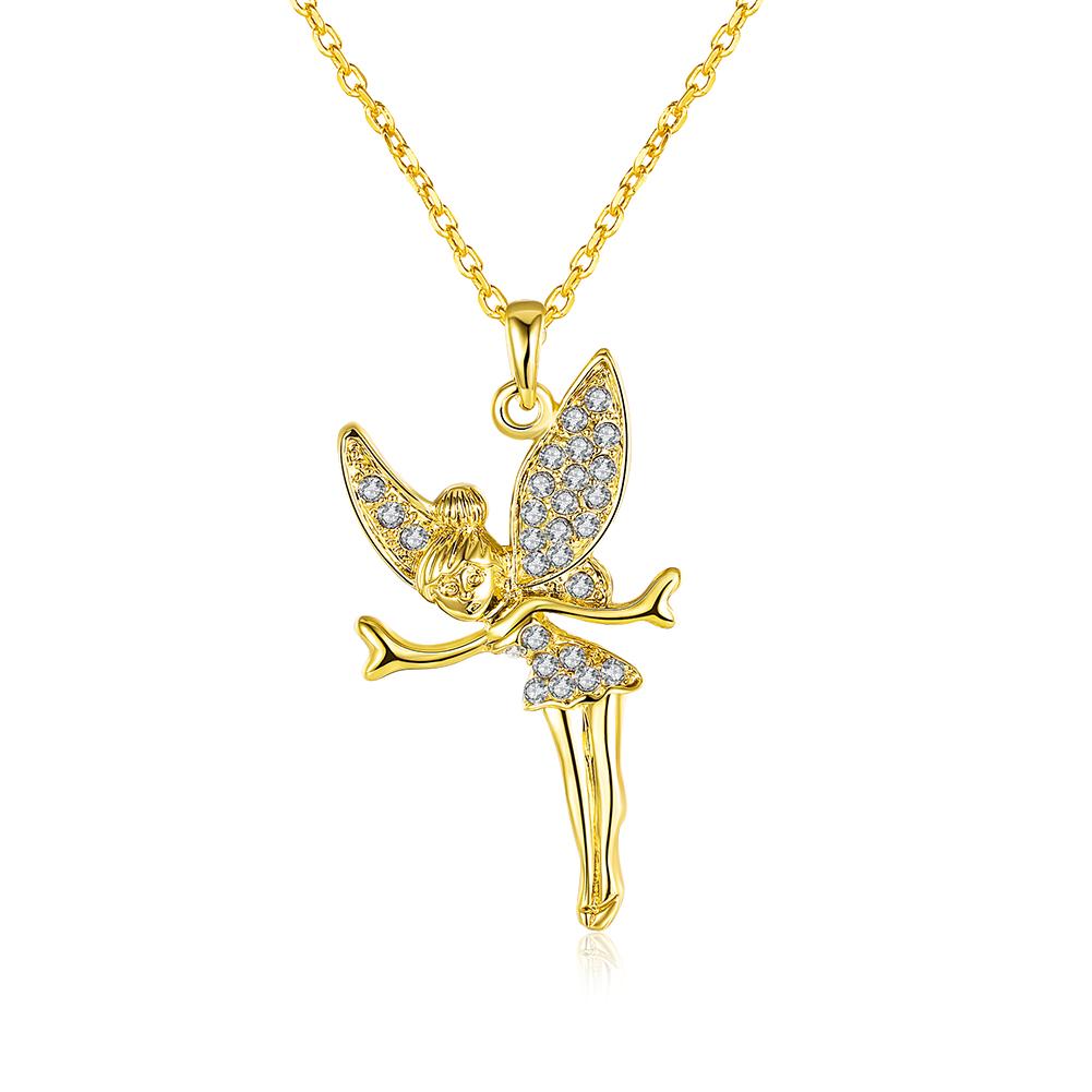 Luxe Elements Pav'e Angel Pendant Necklace in 14K Rose Gold Tone  ITALY Design
