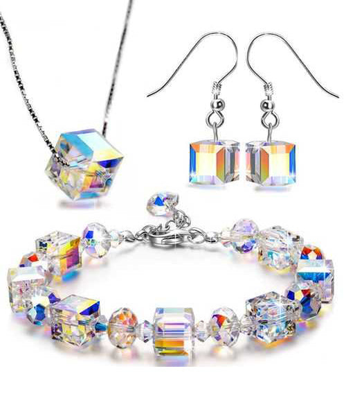 3 Piece Aurora Borilles Set With Crystals in  Silvertone