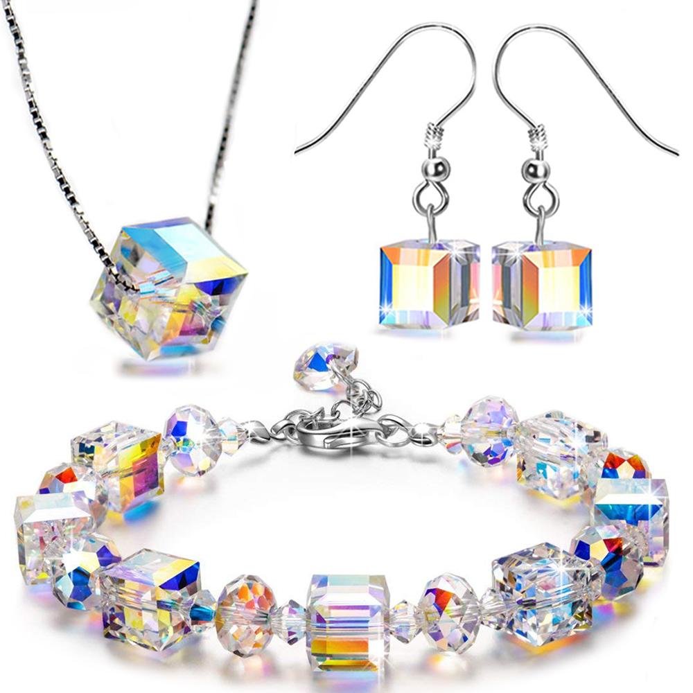 Aurora Borealis Magnificent Cube With Luxe Crystals - 3 Piece Set with Luxe Box ITALY Design