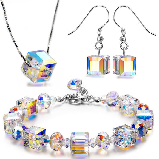 Aurora Borealis Magnificent Cube With Luxe Crystals - 3 Piece Set with Luxe Box ITALY Design