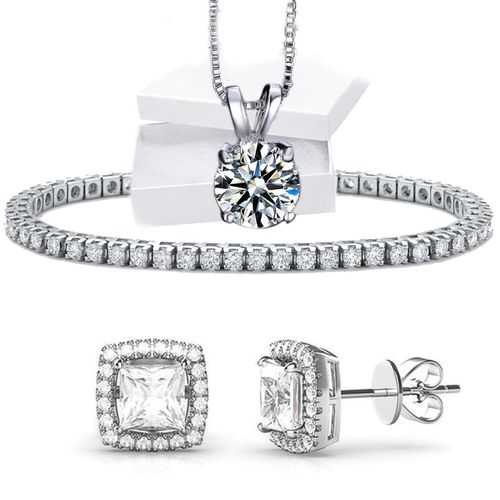 3 Piece Halo Set With Crystals in  Silvertone
