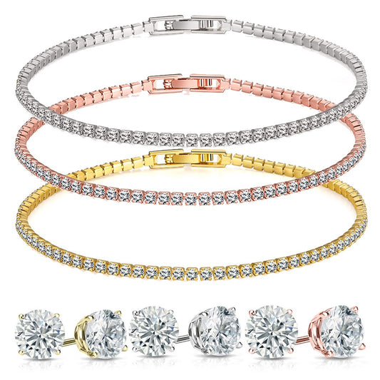 Stud Earrings and Tennis Bracelet Set Made with Swarovski Elements Crystals ITALY Design
