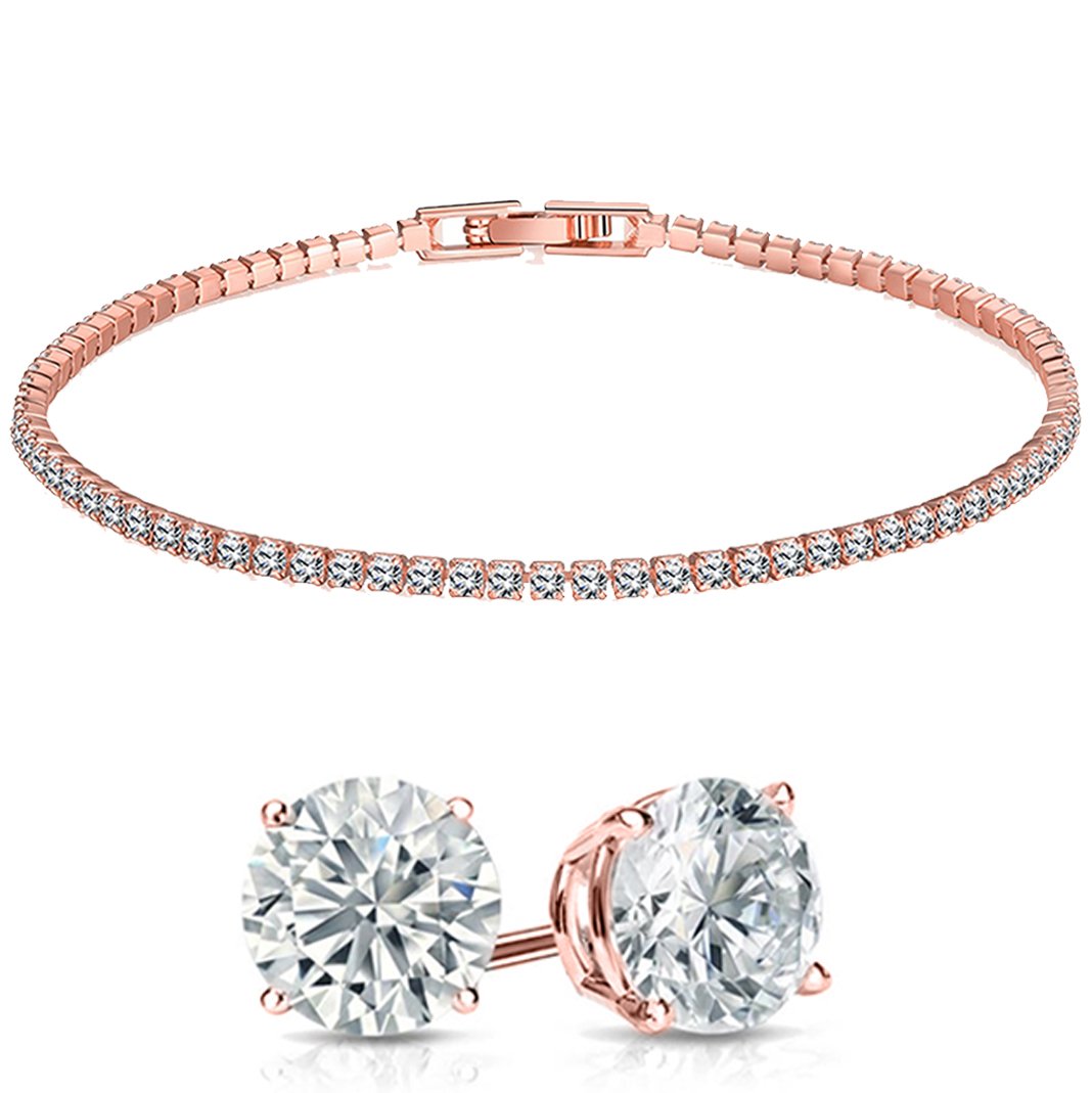 Stud Earrings and Tennis Bracelet Set Made with Swarovski Elements Crystals ITALY Design