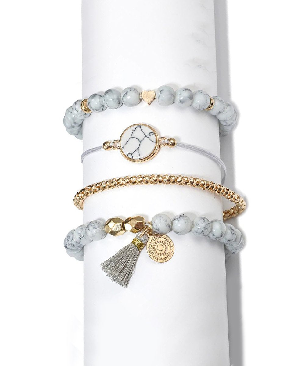 Marble Filligree Tassel Stretch 4PC Bracelet ITALY Design