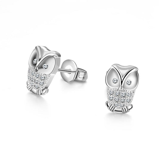 Elements Pav'e Owl Studs in Silvertone
