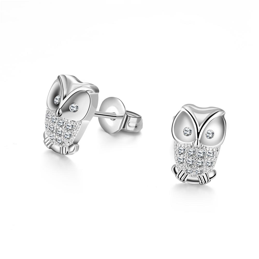 Luxe Elements Pav'e Owl Studs in Silvertone ITALY Design