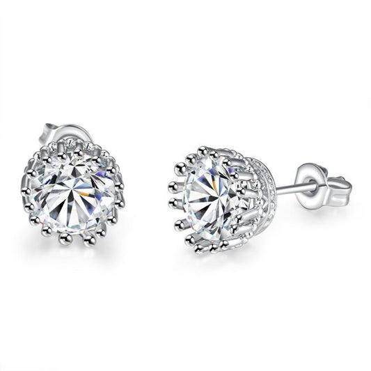 Royal Crown Luxe Crystal Stud Earrings ITALY Design