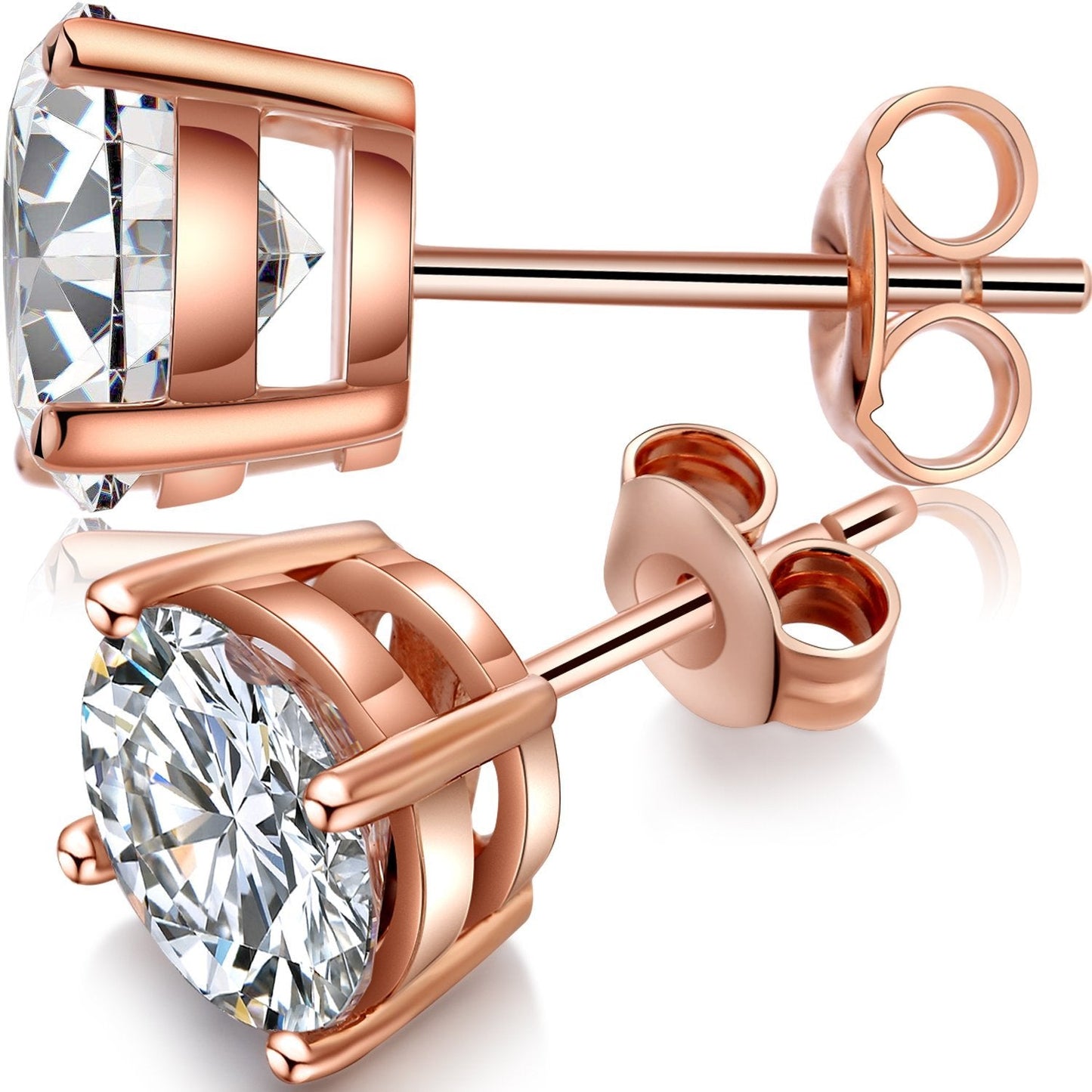 Solitaire Necklace and 4 Prong Earring made With Luxe Crystals with Luxe Box - RoseGoldtone Gold ITALY Design