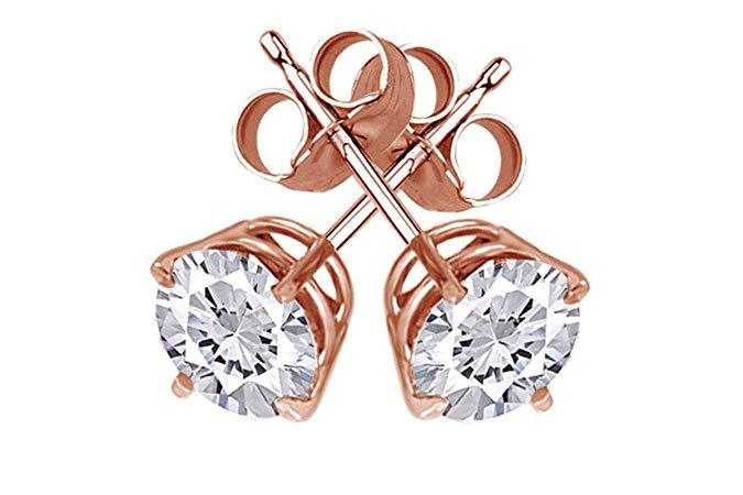 Solitaire Necklace and 4 Prong Earring made With Luxe Crystals with Luxe Box - RoseGoldtone Gold ITALY Design