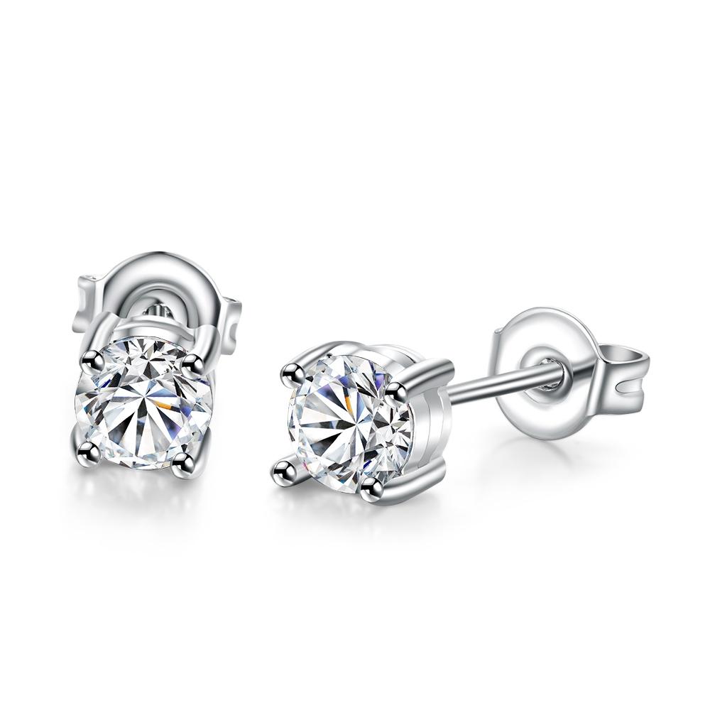 Solitaire Princess Cut Luxe Elements Studs in 18K White ITALY Design