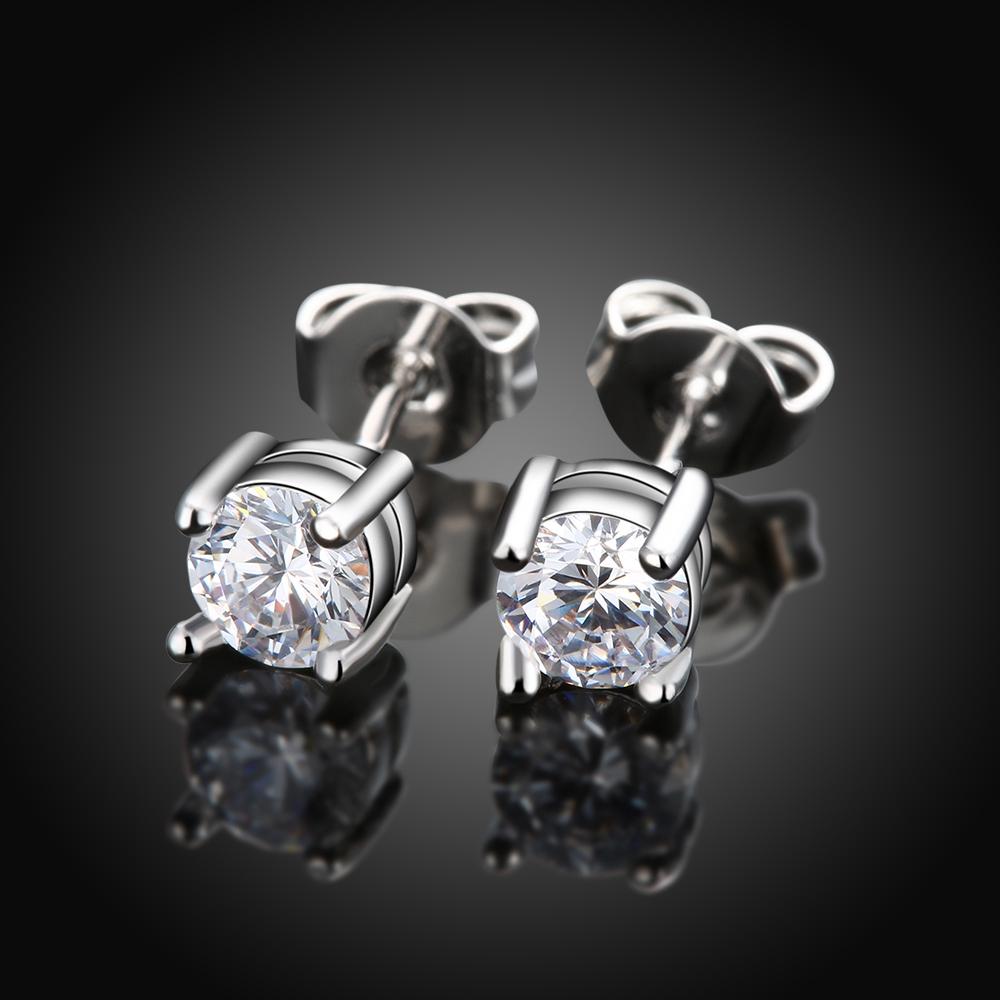 Solitaire Princess Cut Luxe Elements Studs in 18K White ITALY Design