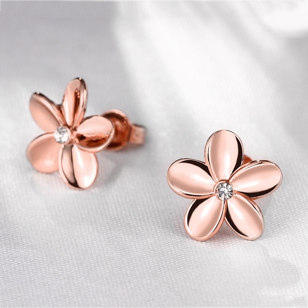 Crystal Flower Stud Earring - RoseGoldtone