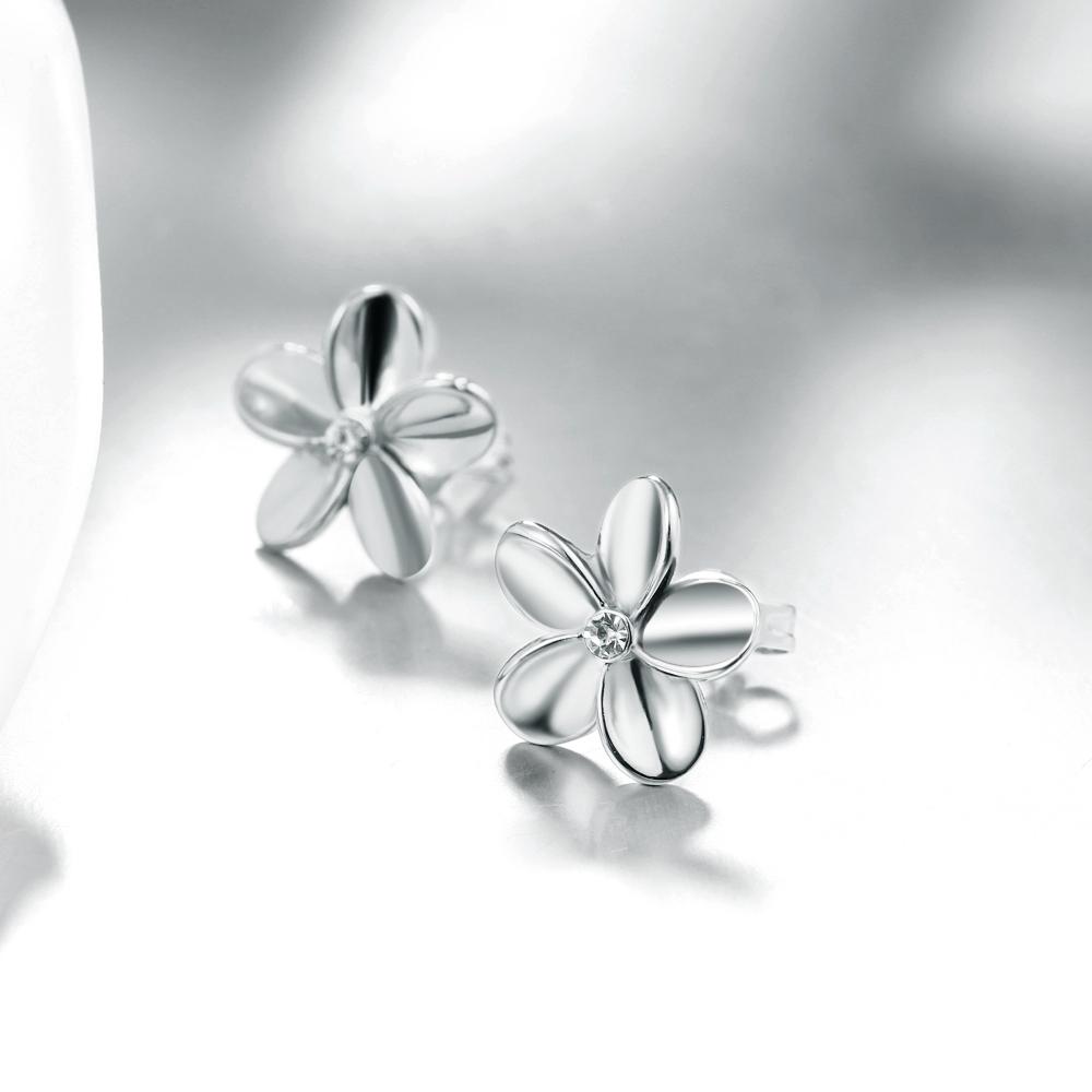 Crystal Flower Stud Earring in  Silvertone