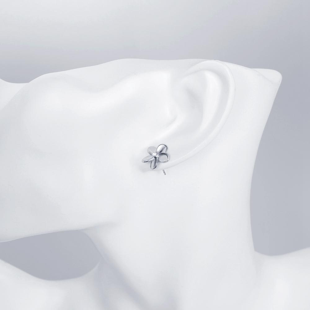 Crystal Flower Stud Earring - 14K White Gold Plated