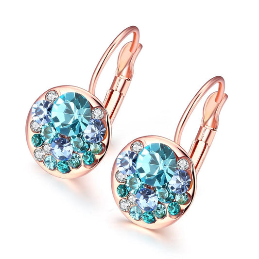 Blue Periwrinkle Swarovski Leverback Earrings in 14K Rose Gold, Earring, Riakoob Jewelry, Riakoob Jewelry  jewelryjewelry deals, swarovski crystal jewelry, groupon jewelry,, jewelry for mom, 