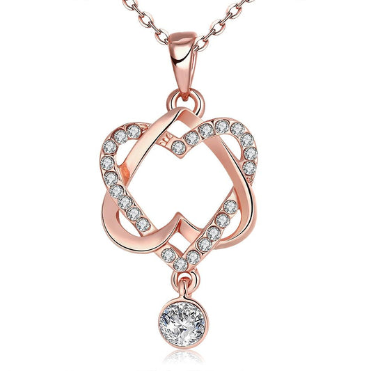 Crystal Double Heart Necklace in Rosegoldtone