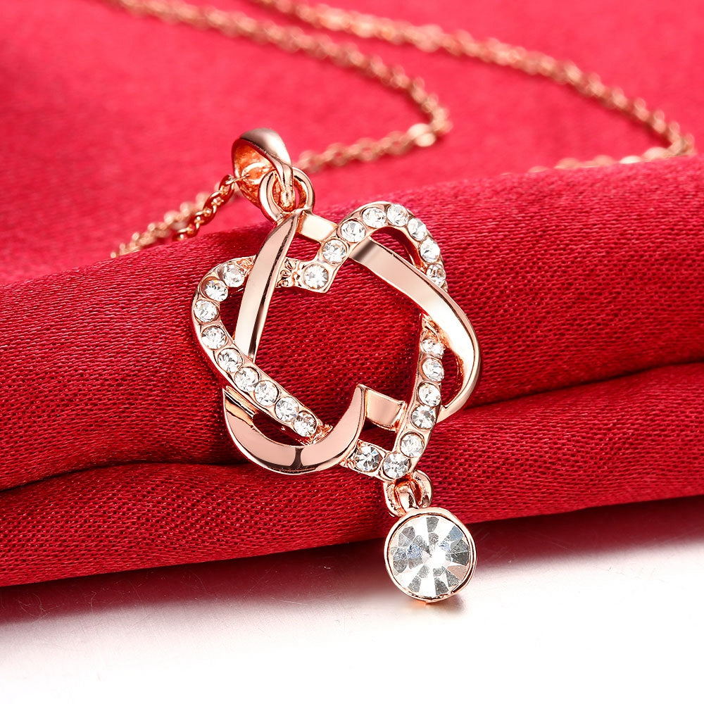 Intertwined Heart Necklace in Rosegoldtone  Crystals