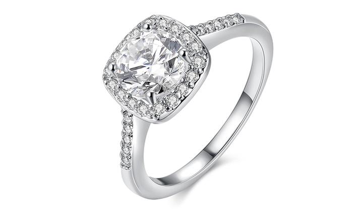 Goldtone-Plated Halo Ring Made with Swarovski Elements with  Swarovski Elements Studs, , Riakoob Jewelry, Riakoob Jewelry  jewelryjewelry deals, swarovski crystal jewelry, groupon jewelry,, jewelry for mom, 