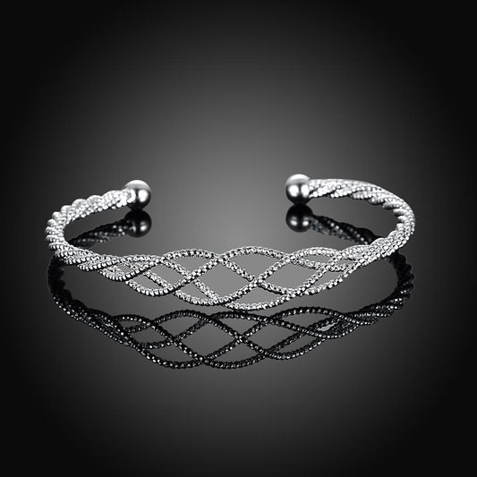 Silver Plated Intertwined Honeycomb Matrix Women's Bangle ITALY Design