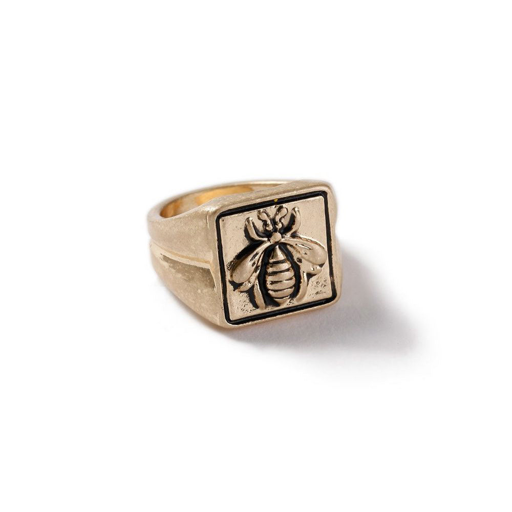 Father's Day Gift Goldtone Tone  Bee Design Signet Statement Ring
