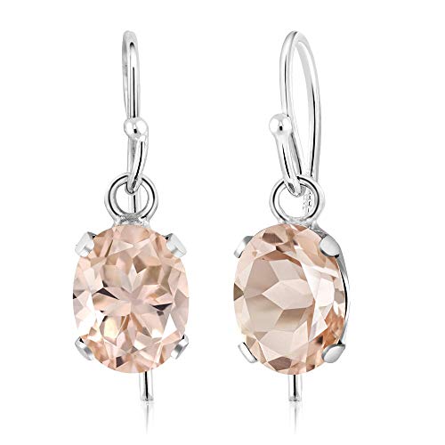 2.60 CTTW Morganite Oval Cut Dangling Earrings in 14K White Gold Tone