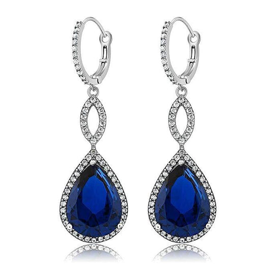 Sapphire Pave Teardrop Infinity Drop Embellished with  Crystals in  Silvertone