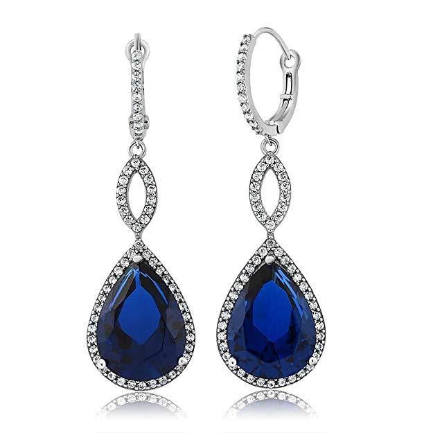 Sapphire Pave Teardrop Infinity Drop Embellished with  Crystals in  Silvertone