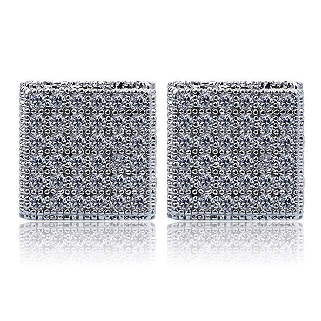 Pave Square Stud Earring Embellished with  Crystals in  Silvertone