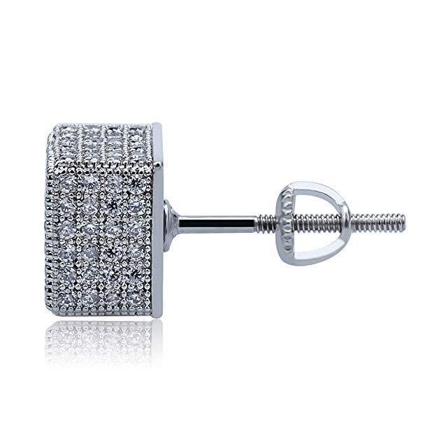 Pave Square Stud Earring Embellished with  Crystals in  Silvertone