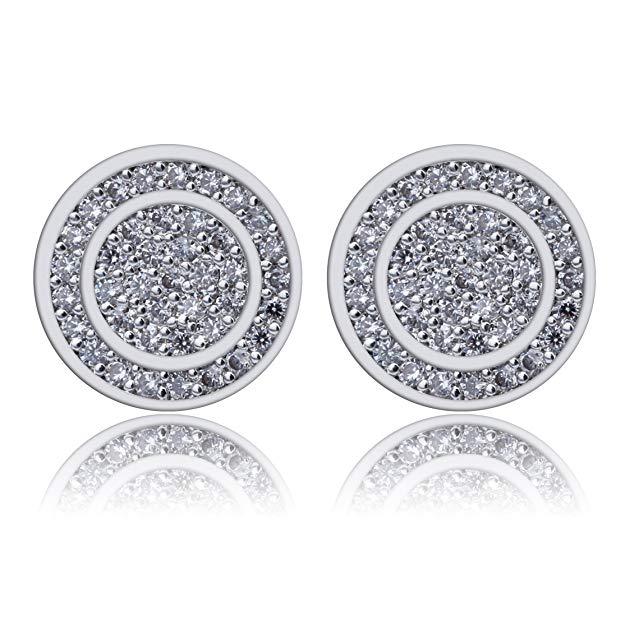 Pave Disc Stud Earring Embellished with  Crystals in  Silvertone