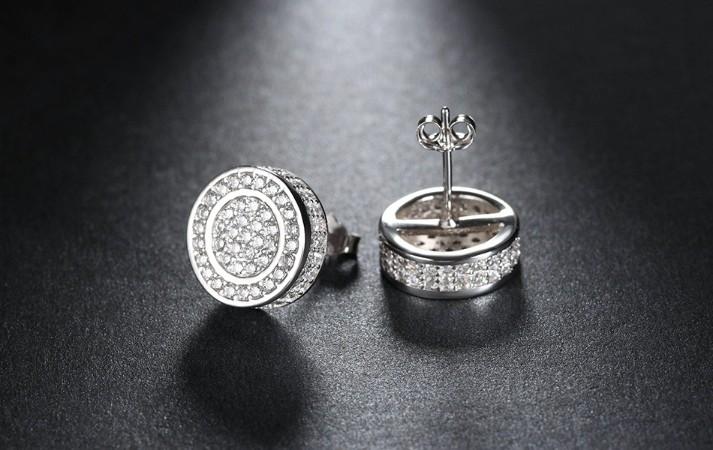 Pave Disc Stud Earring Embellished with  Crystals in  Silvertone