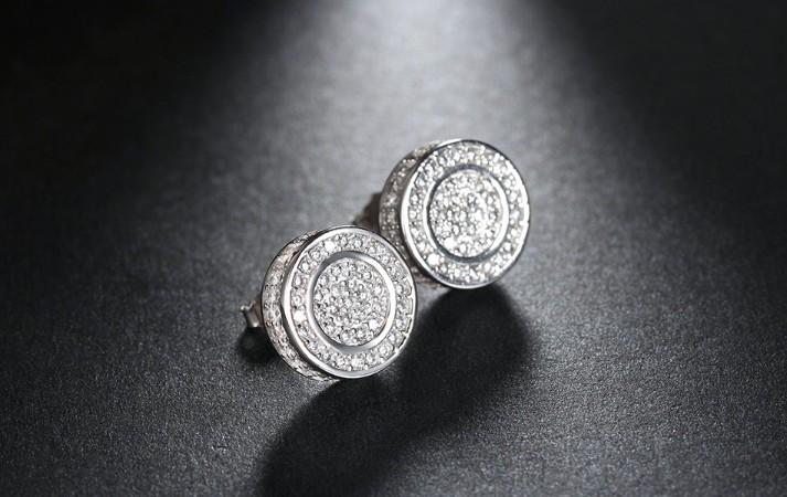 Pave Disc Stud Earring Embellished with  Crystals in  Silvertone