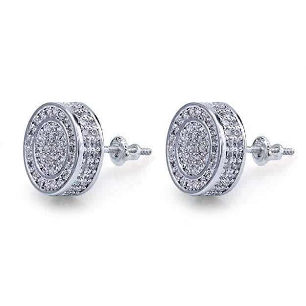 Pave Disc Stud Earring Embellished with  Crystals in  Silvertone