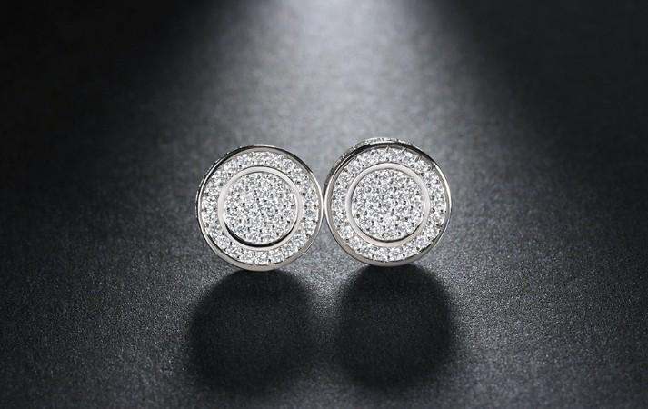 Pave Disc Stud Earring Embellished with  Crystals in  Silvertone